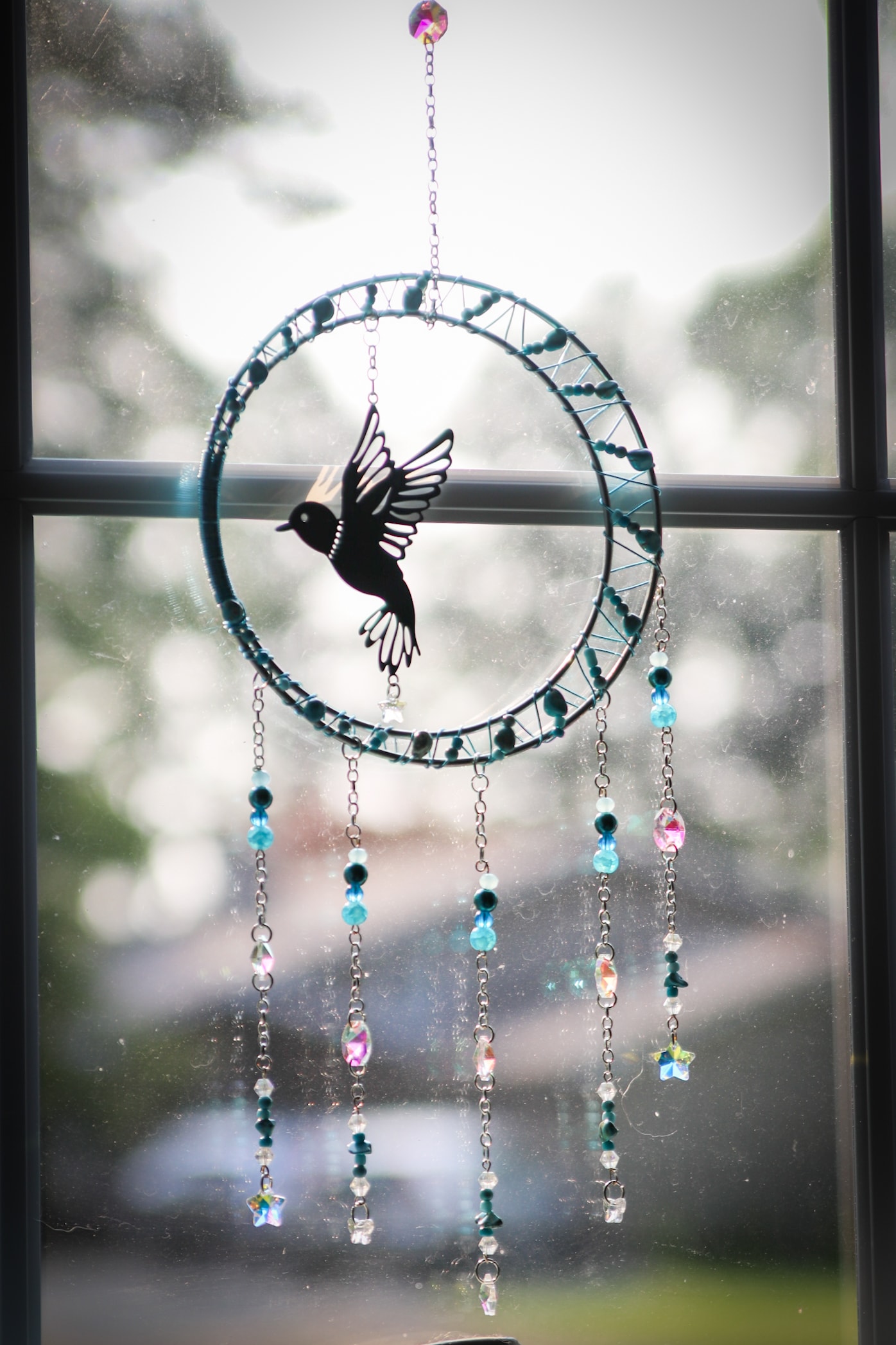 teal blue with hummingbird Suncatcher